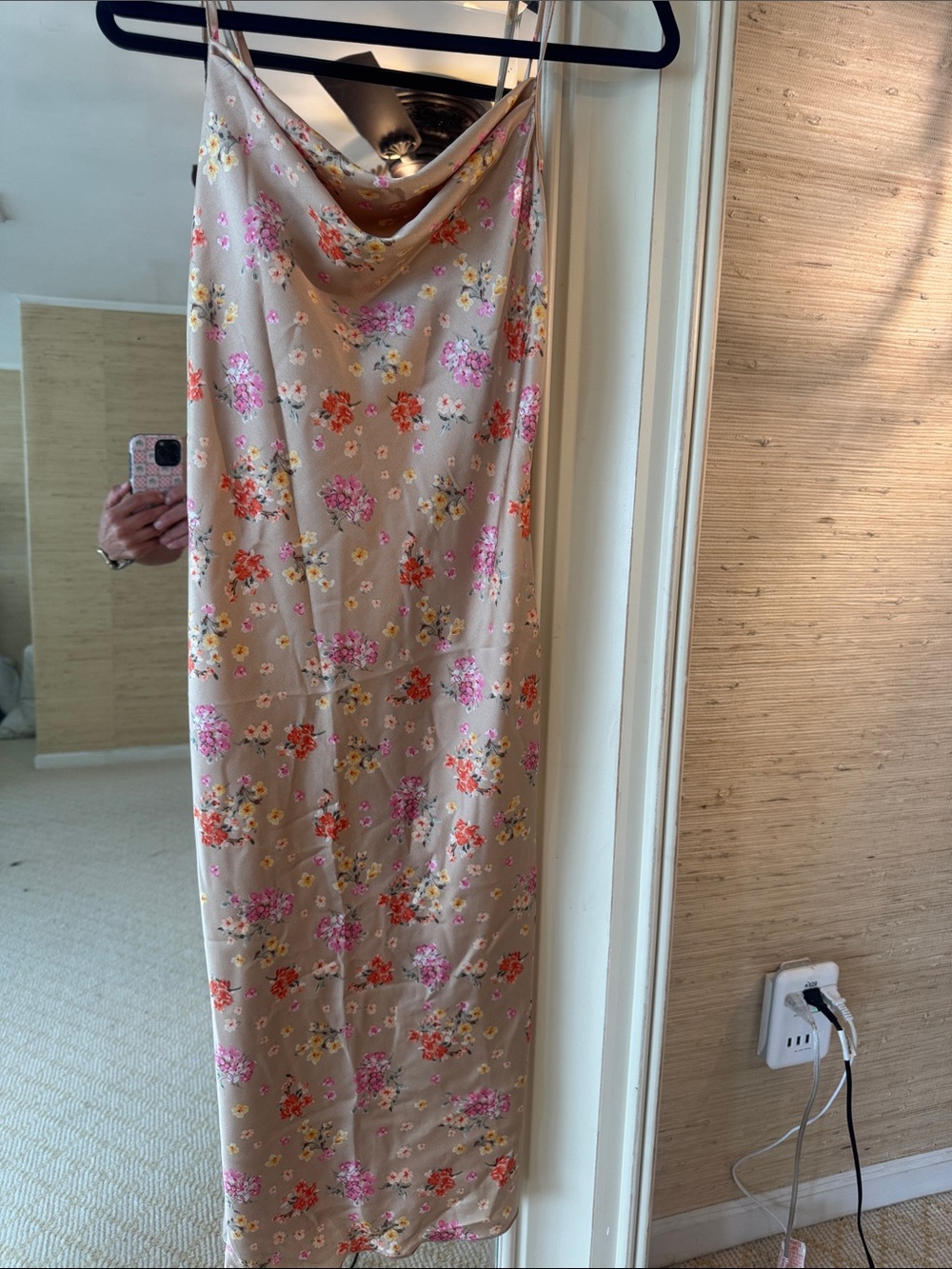Bebe Floral Slip Skirt in Beige with Pink & Orange Blooms